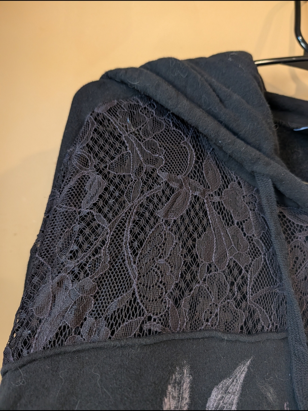 Midnight Hour Black Floral Lace-Accent Hoodie Sweater - Picture 5 of 8
